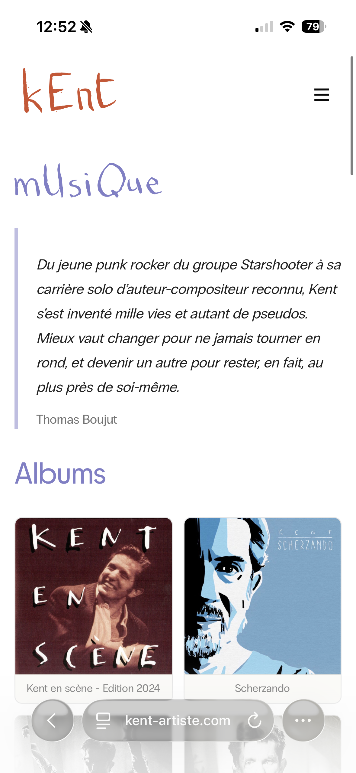 Kent’s music catalogue on a phone